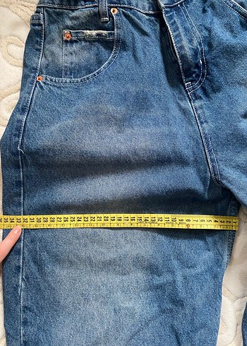 Kadın Mavi Kemerli Loose Fit Denim Pantolon - Görsel 5