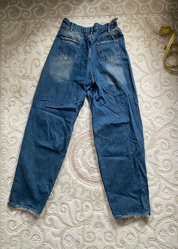 Kadın Mavi Kemerli Loose Fit Denim Pantolon - Görsel 4