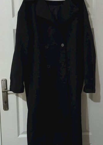 Siyah Çift Düğmeli Uzun Kaban - Görsel 2