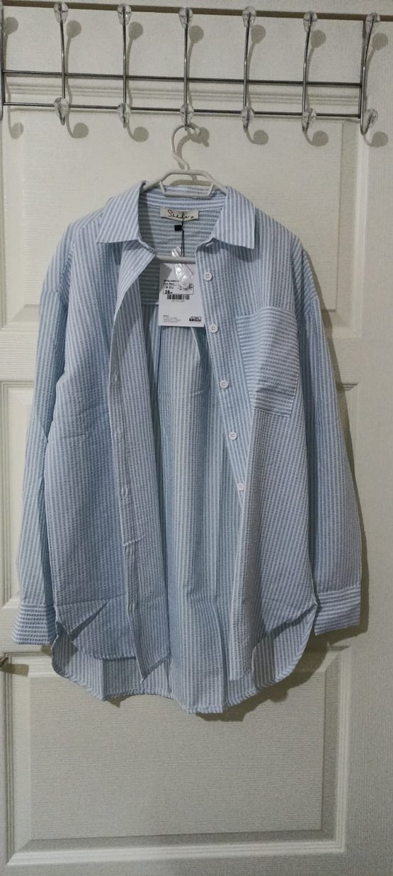 Mavi Çizgili Keten Kadın Gömlek - Görsel 2