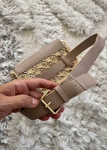 Nakışlı Örgü Bej Kadın Bel Çantası - Görsel 4