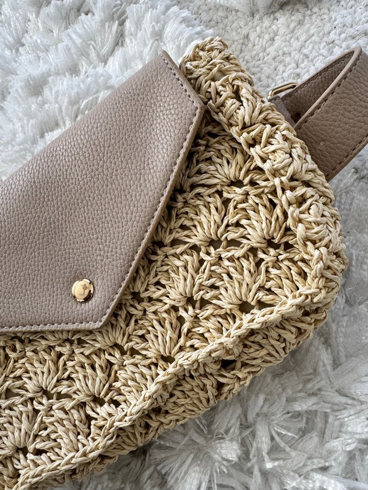 Nakışlı Örgü Bej Kadın Bel Çantası - Görsel 2