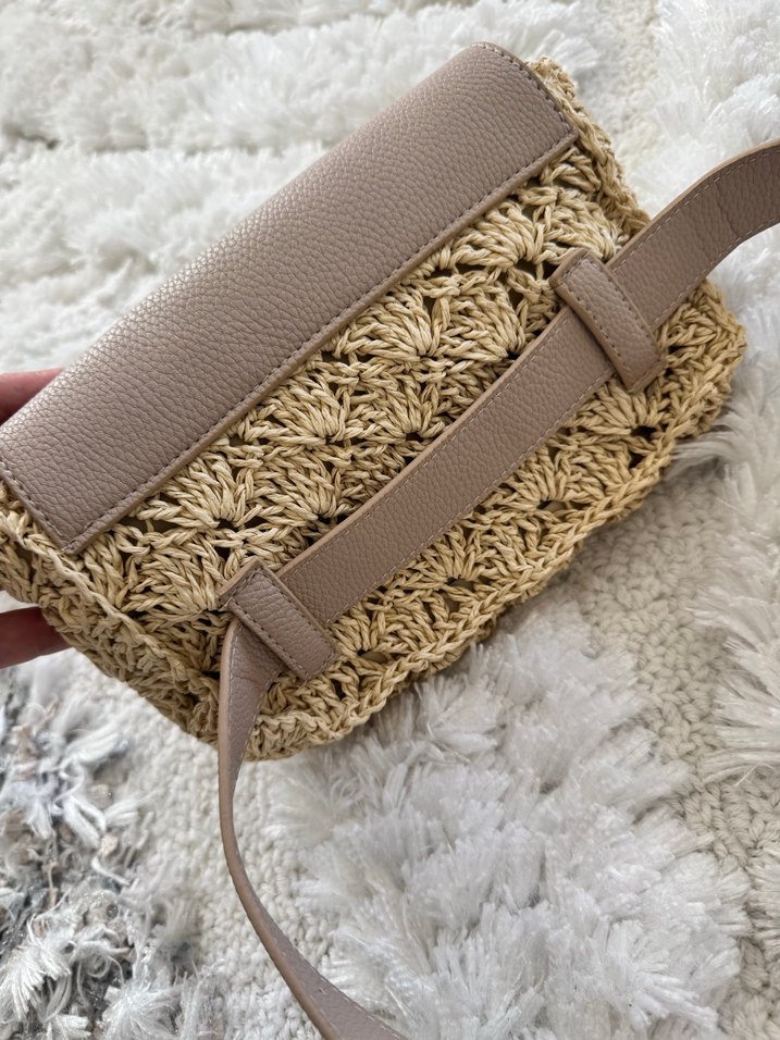 Nakışlı Örgü Bej Kadın Bel Çantası - Görsel 3