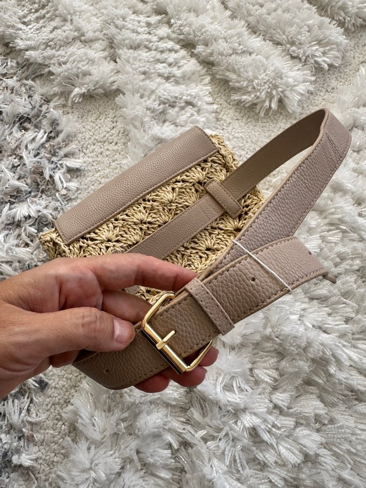 Nakışlı Örgü Bej Kadın Bel Çantası - Görsel 4