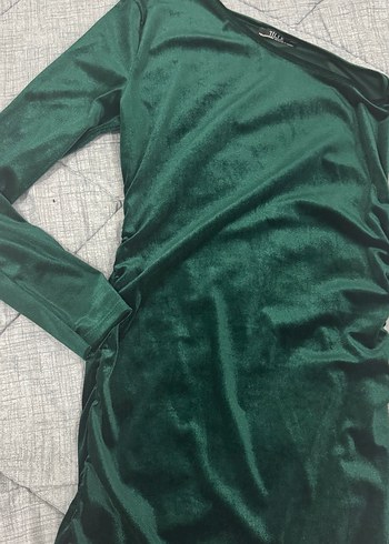 Parlak Yeşil Tek Omuz Drapeli Midi Elbise - Görsel 4