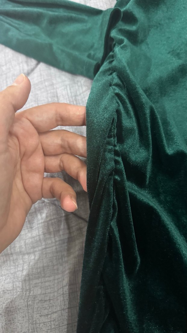 Parlak Yeşil Tek Omuz Drapeli Midi Elbise - Görsel 3