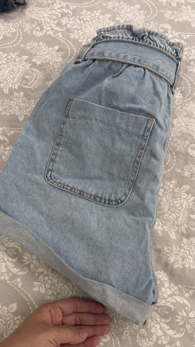 Kadın Mavi Kot Şort Bel Detaylı - Görsel 4