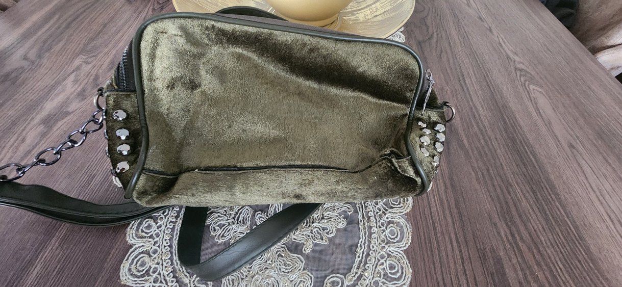 Haki rengi kadife çanta - Görsel 2