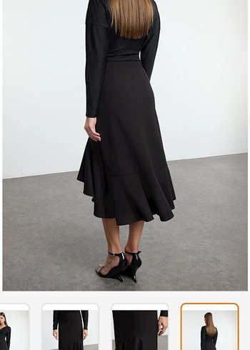 Siyah Drapeli Uzun Midi Etek - Görsel 5