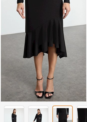 Siyah Drapeli Uzun Midi Etek - Görsel 3