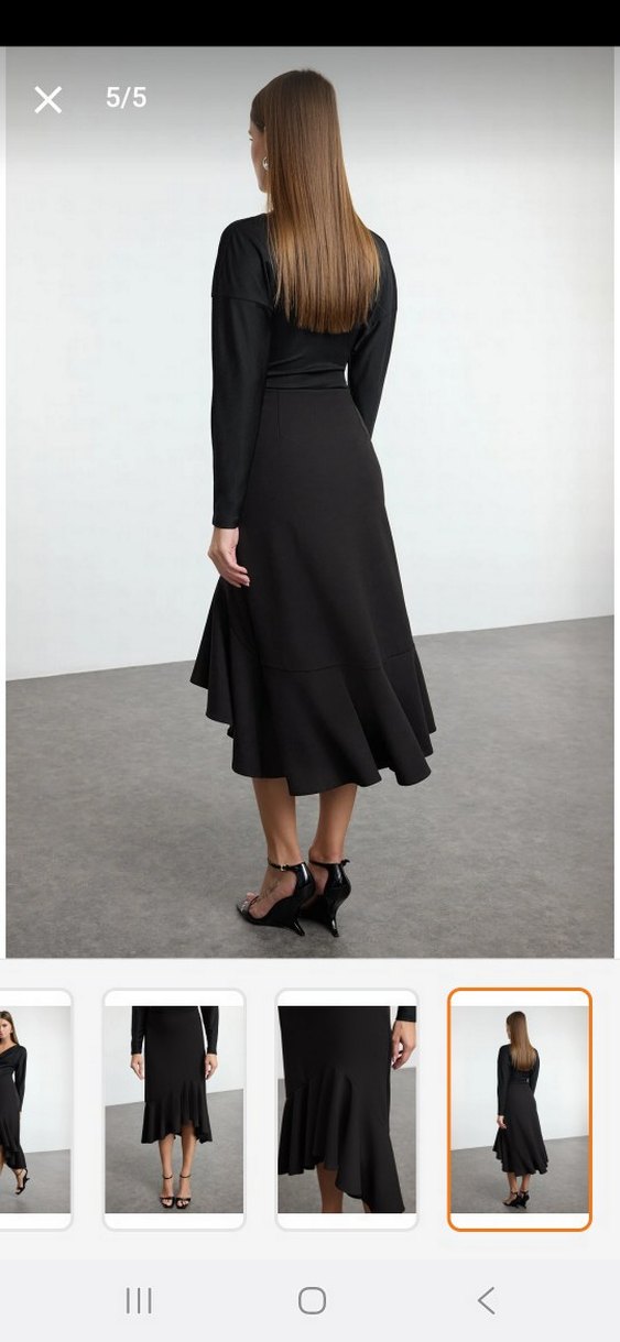 Siyah Drapeli Uzun Midi Etek - Görsel 5