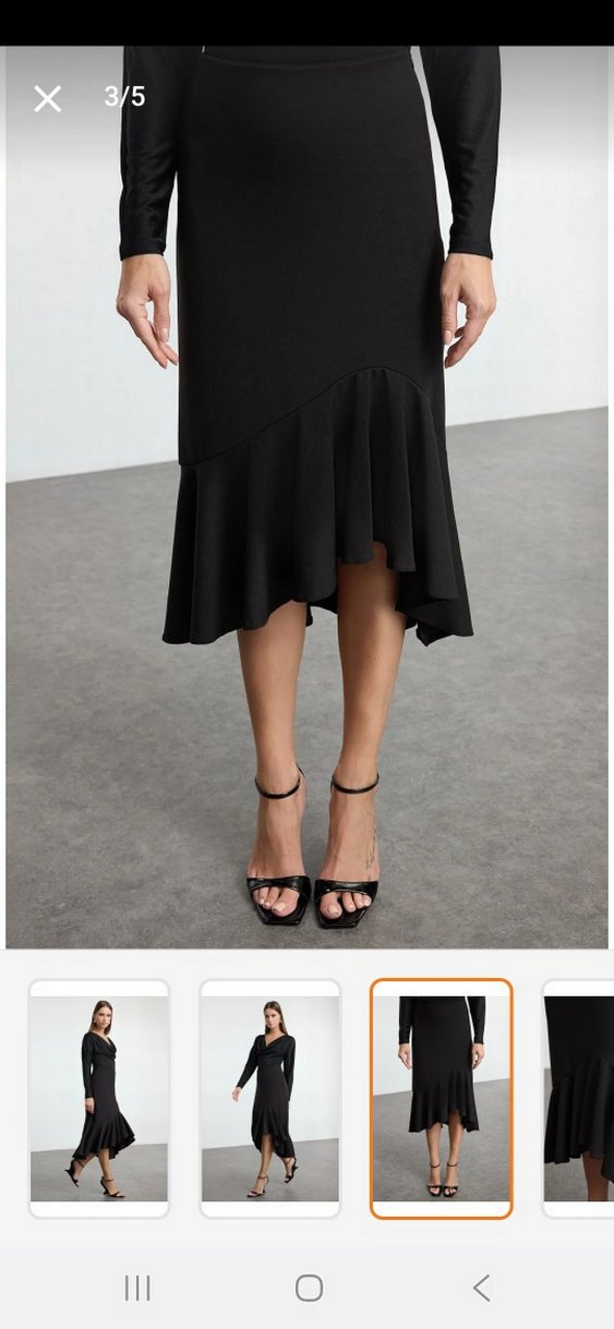 Siyah Drapeli Uzun Midi Etek - Görsel 3