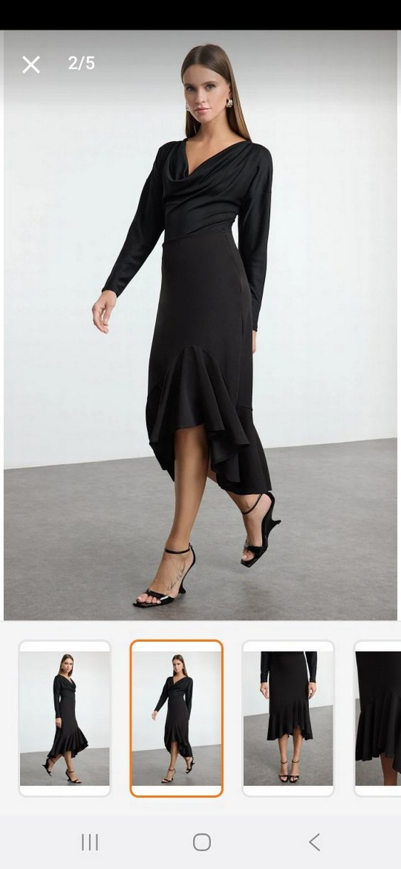 Siyah Drapeli Uzun Midi Etek - Görsel 2