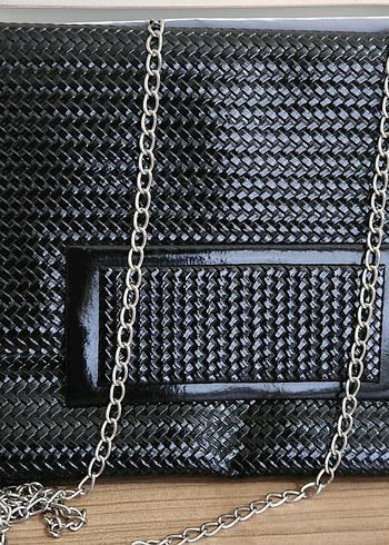 Zincir Detaylı Siyah Kadın Clutch - Görsel 6
