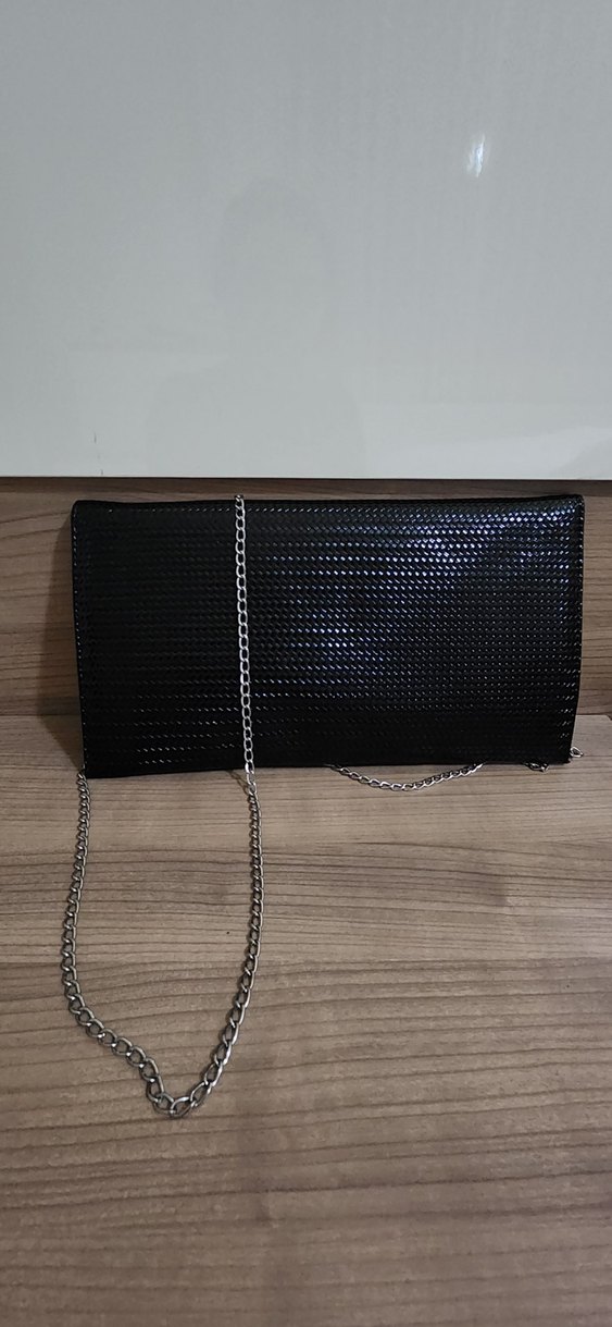 Zincir Detaylı Siyah Kadın Clutch - Görsel 2
