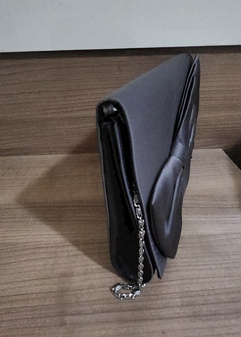 Gri Fiyonklu Kadın Saten Abiye Çanta - Görsel 2