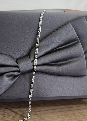 Gri Fiyonklu Kadın Saten Abiye Çanta - Görsel 6