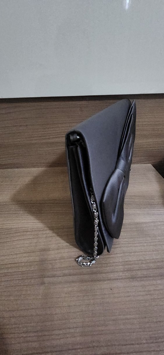 Gri Fiyonklu Kadın Saten Abiye Çanta - Görsel 2