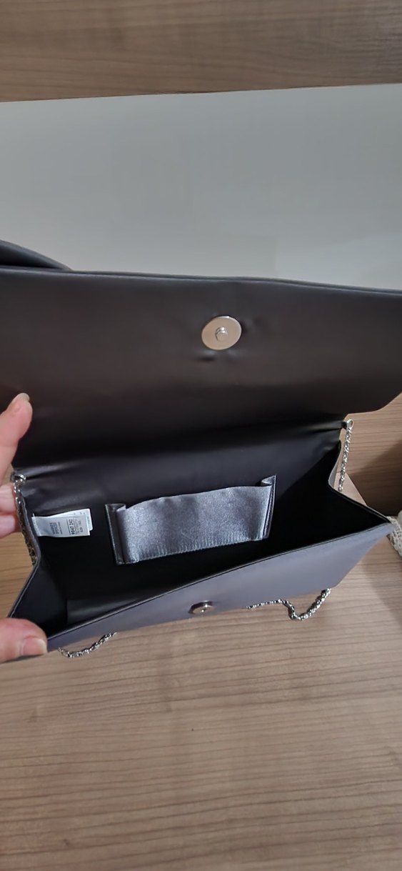 Gri Fiyonklu Kadın Saten Abiye Çanta - Görsel 3