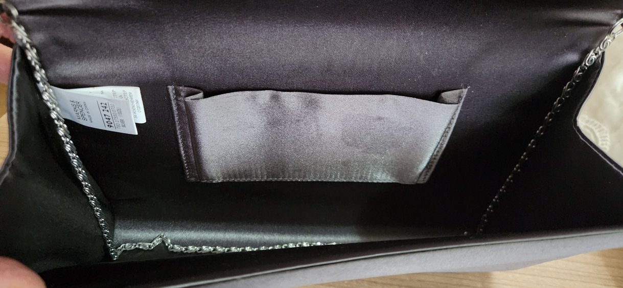 Gri Fiyonklu Kadın Saten Abiye Çanta - Görsel 5