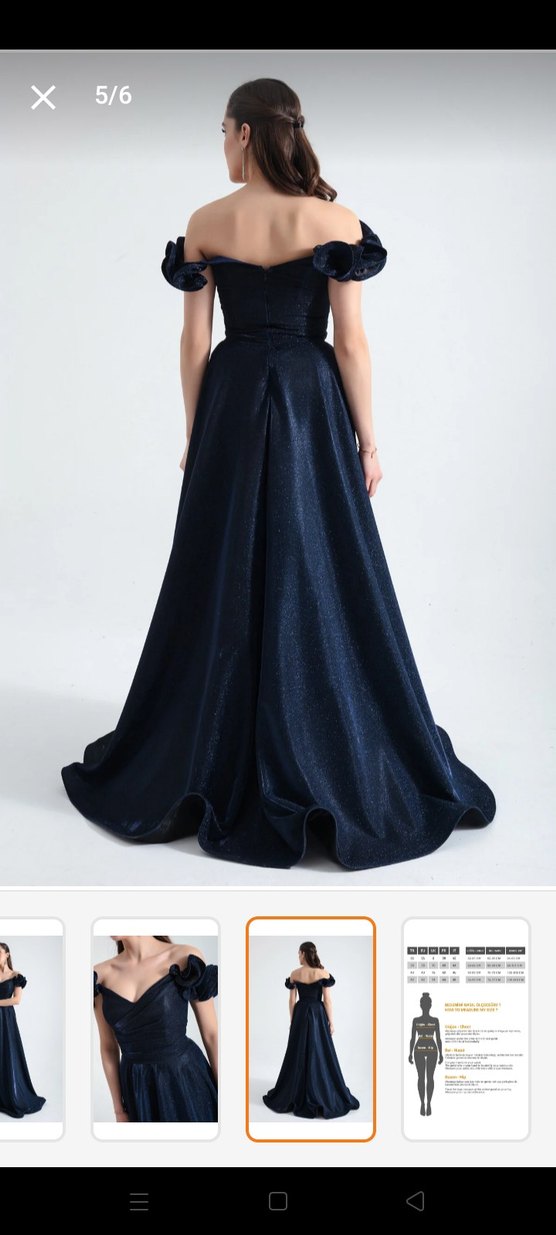 Parlak Lacivert Uzun Drapeli Kadın Elbise - Görsel 4