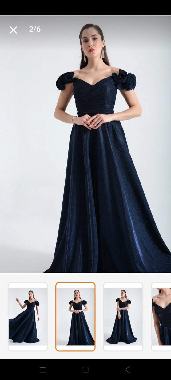 Parlak Lacivert Uzun Drapeli Kadın Elbise - Görsel 2