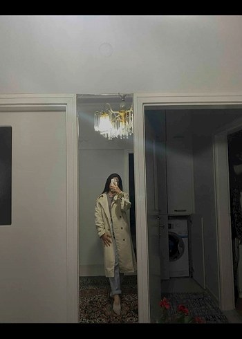 Bej Kemerli Kadın Trençkot - Görsel 5