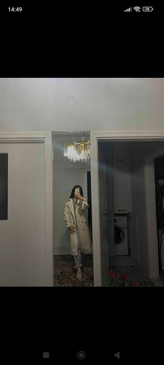 Bej Kemerli Kadın Trençkot - Görsel 5