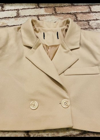 s Beden Bej Kısa Kollu Mini Blazer