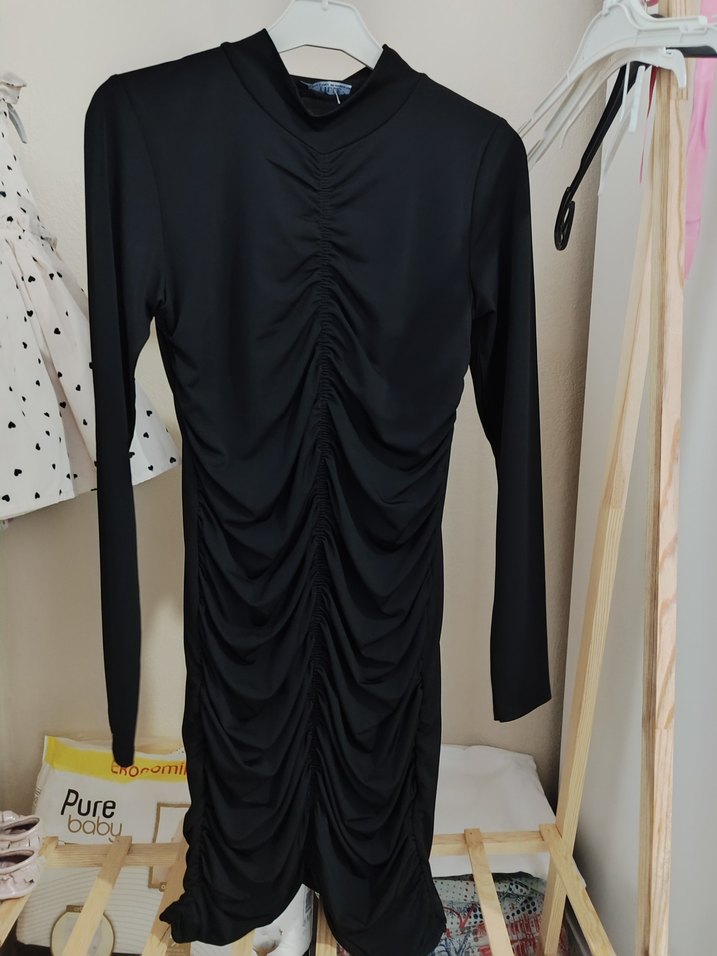 Siyah Drapeli Uzun Kollu Elbise - Görsel 2