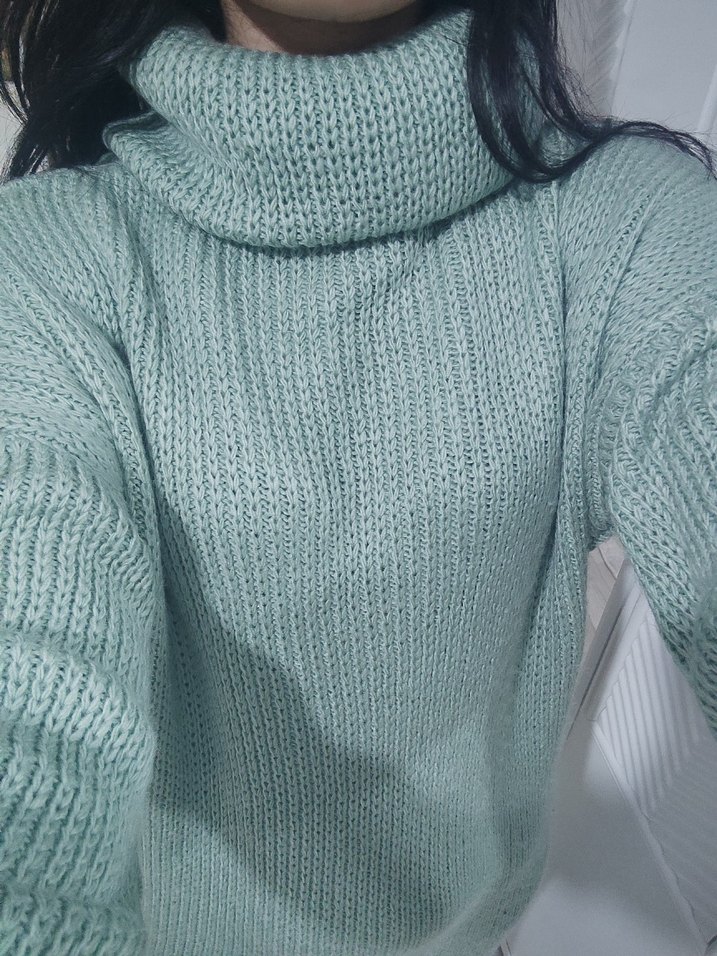 Yeşil Boğazlı Midi Kadın Triko Elbise - Görsel 3