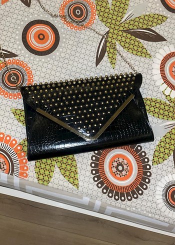 American Vintage Siyah Yılan Derisi Desenli Kadın Deri Clutch