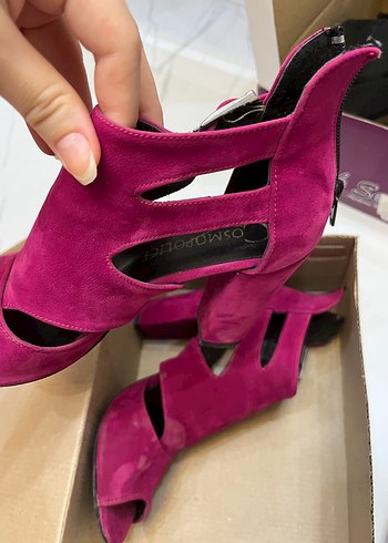 Diğer Pembe Süet Tokalı Blok Topuklu Kadın Stiletto