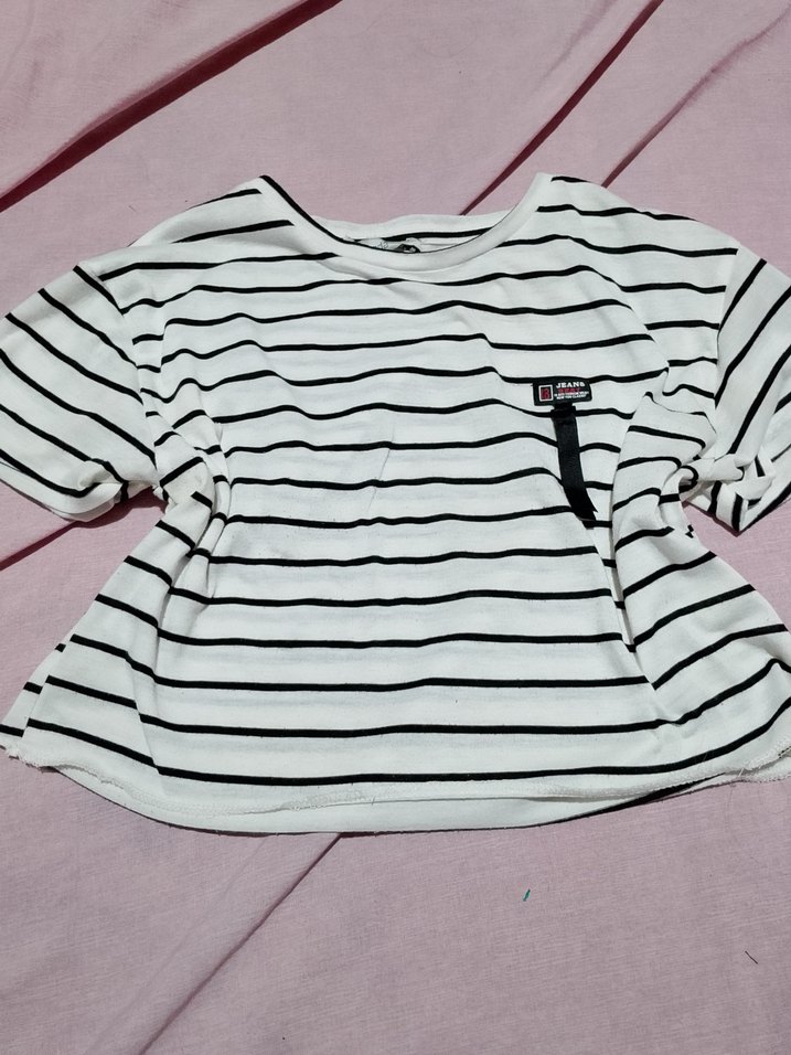 Çizgili Pamuklu Kısa Kollu Tişört - Görsel 2