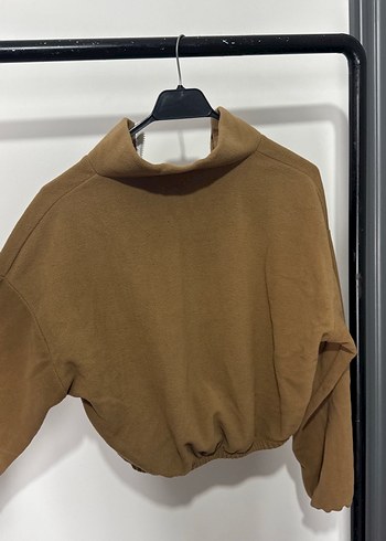 Kahverengi Yarım Fermuarlı Kadın Sweatshirt - Görsel 2