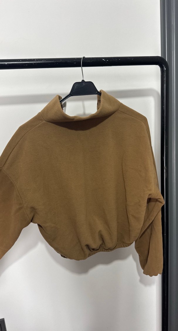 Kahverengi Yarım Fermuarlı Kadın Sweatshirt - Görsel 2