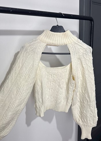 Bohem Tarzı Kısa Fitilli Beyaz Örgü Kazak - Görsel 2