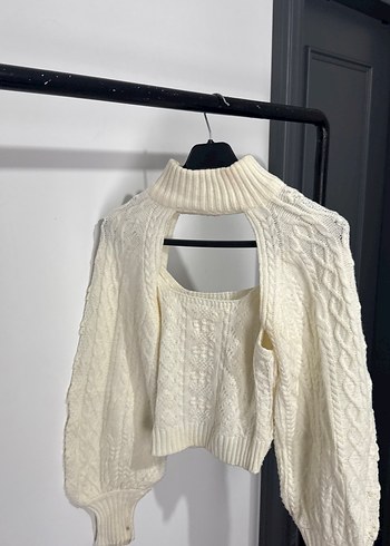 Bohem Tarzı Kısa Fitilli Beyaz Örgü Kazak - Görsel 3