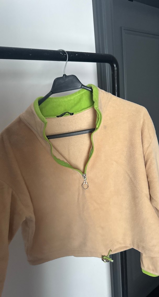 Bej Yarım Fermuarlı Kadın Sweatshirt - Görsel 2