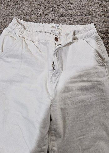 Kadın Beyaz Pamuklu Salaş Kumaş Pantolon - Görsel 4