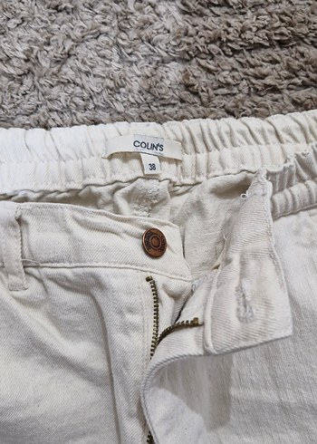 Kadın Beyaz Pamuklu Salaş Kumaş Pantolon - Görsel 2