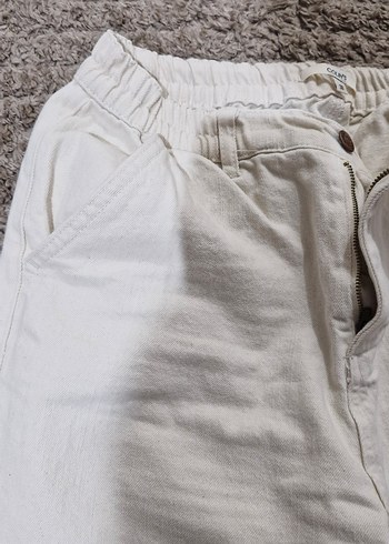 Kadın Beyaz Pamuklu Salaş Kumaş Pantolon - Görsel 3