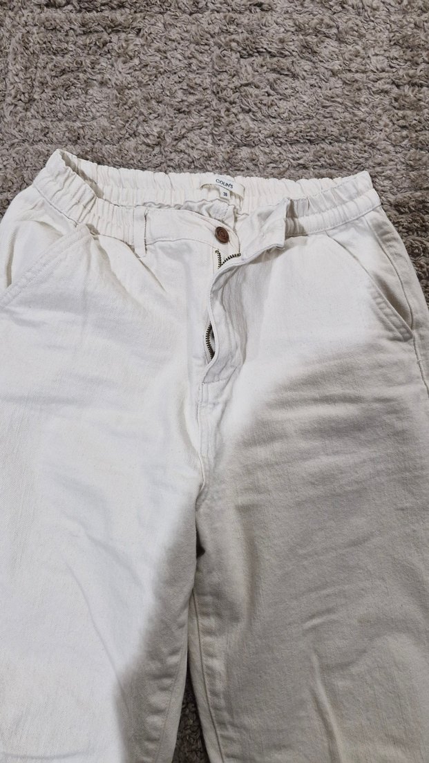 Kadın Beyaz Pamuklu Salaş Kumaş Pantolon - Görsel 4