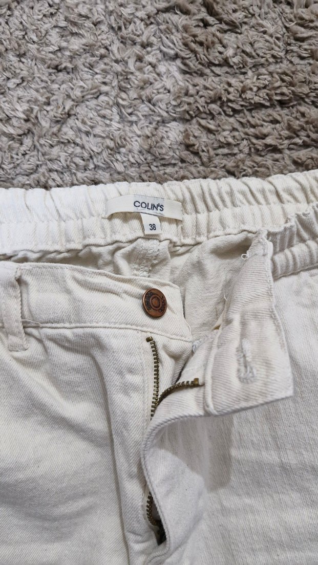 Kadın Beyaz Pamuklu Salaş Kumaş Pantolon - Görsel 2