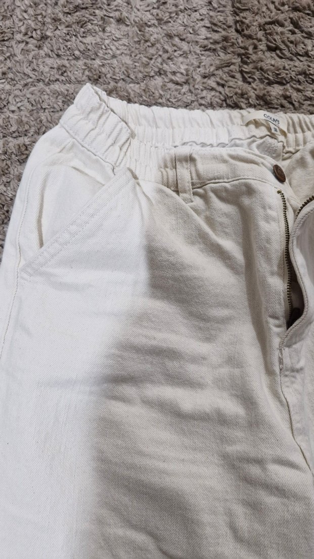 Kadın Beyaz Pamuklu Salaş Kumaş Pantolon - Görsel 3