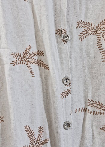 Nakışlı Bej Uzun Kollu Keten Gömlek - Görsel 3