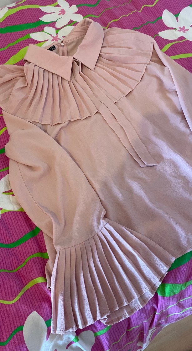 Pudra Pileli Uzun Kollu Kadın Gömlek - Görsel 2