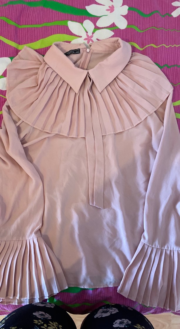 Pudra Pileli Uzun Kollu Kadın Gömlek - Görsel 4