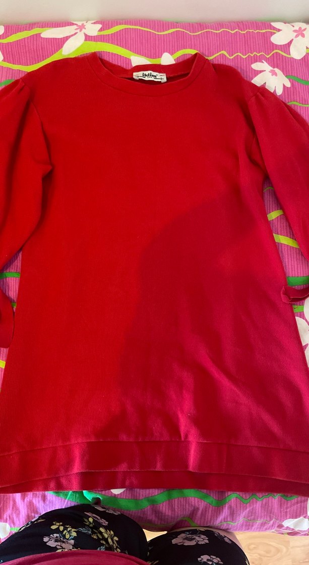 Kırmızı Hamile Tunik, Uzun Kollu, Salaş Kesim - Görsel 5