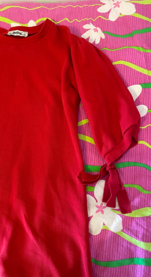 Kırmızı Hamile Tunik, Uzun Kollu, Salaş Kesim - Görsel 3